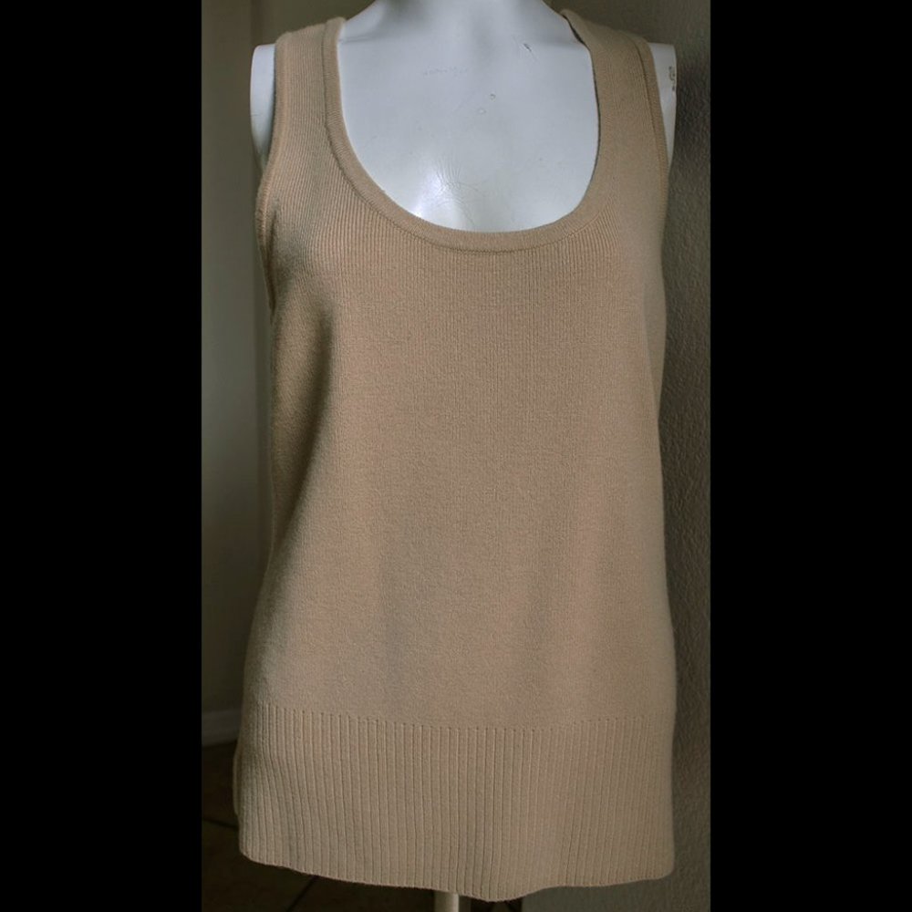Gap Cashmere Tank Top Sweater Tan Nude Size L Sexy Cut Out Back